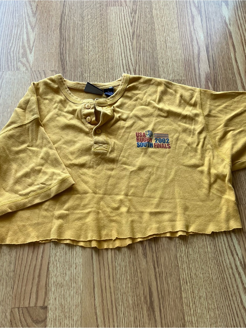 Old College Inn Jean Company mustard yellow usa rugby 2002 finals tee